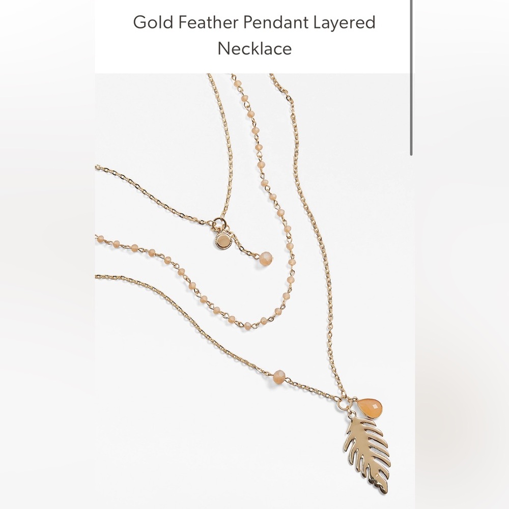 Gold Feather Pendant Layered Necklace